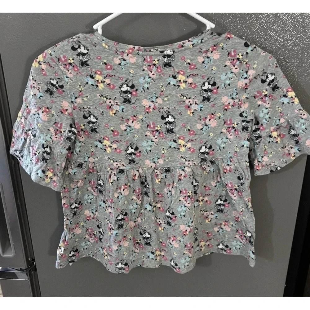 Gap Kids Disney Minnie Mouse Floral Peplum Top Girls Size 10 Shirt Gray Floral‎